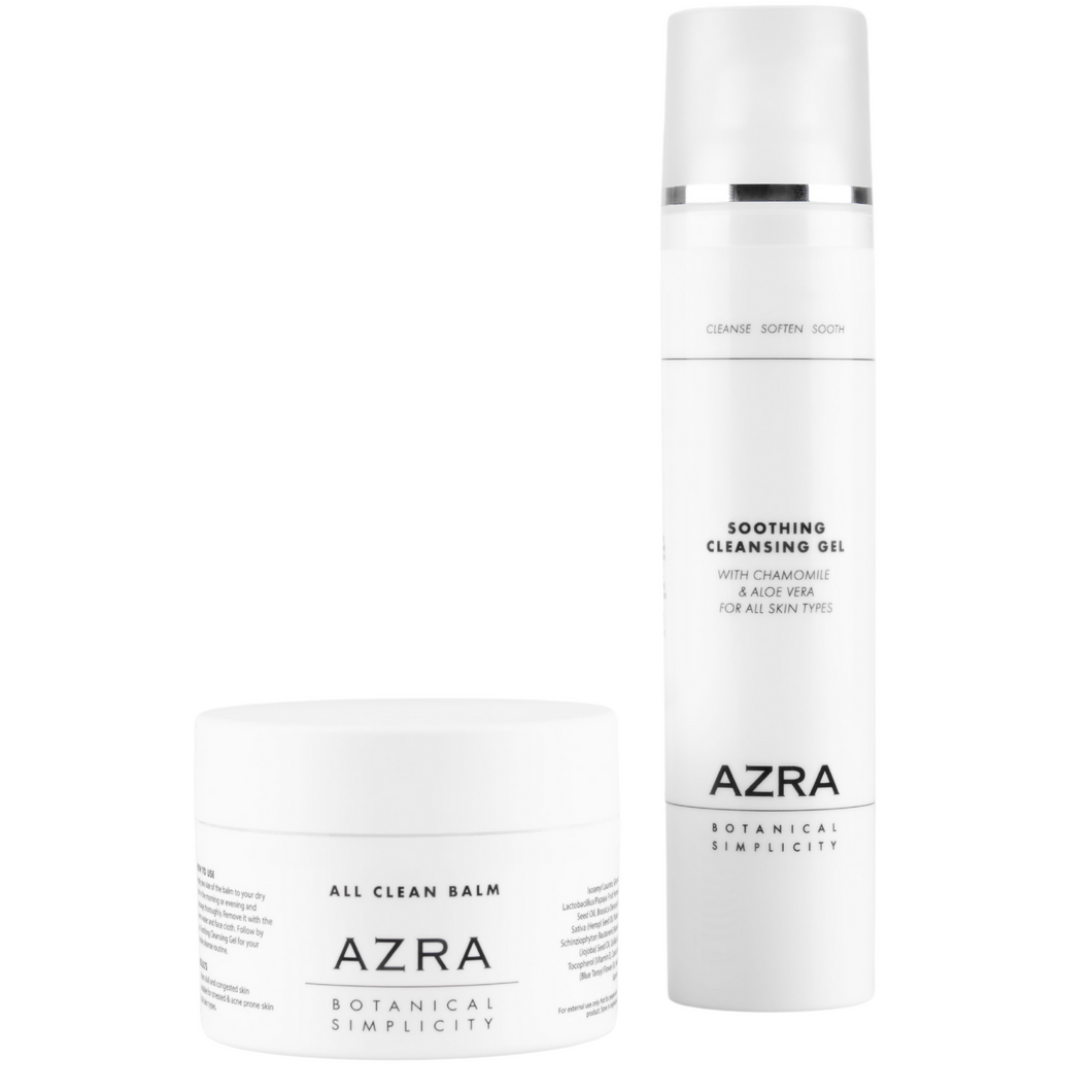  ALL CLEAN BALM (100ml) & SOOTHING CLEANSING GEL (100ML) are ideal for double cleansing routine Azra Botanical Simplicity Skincare