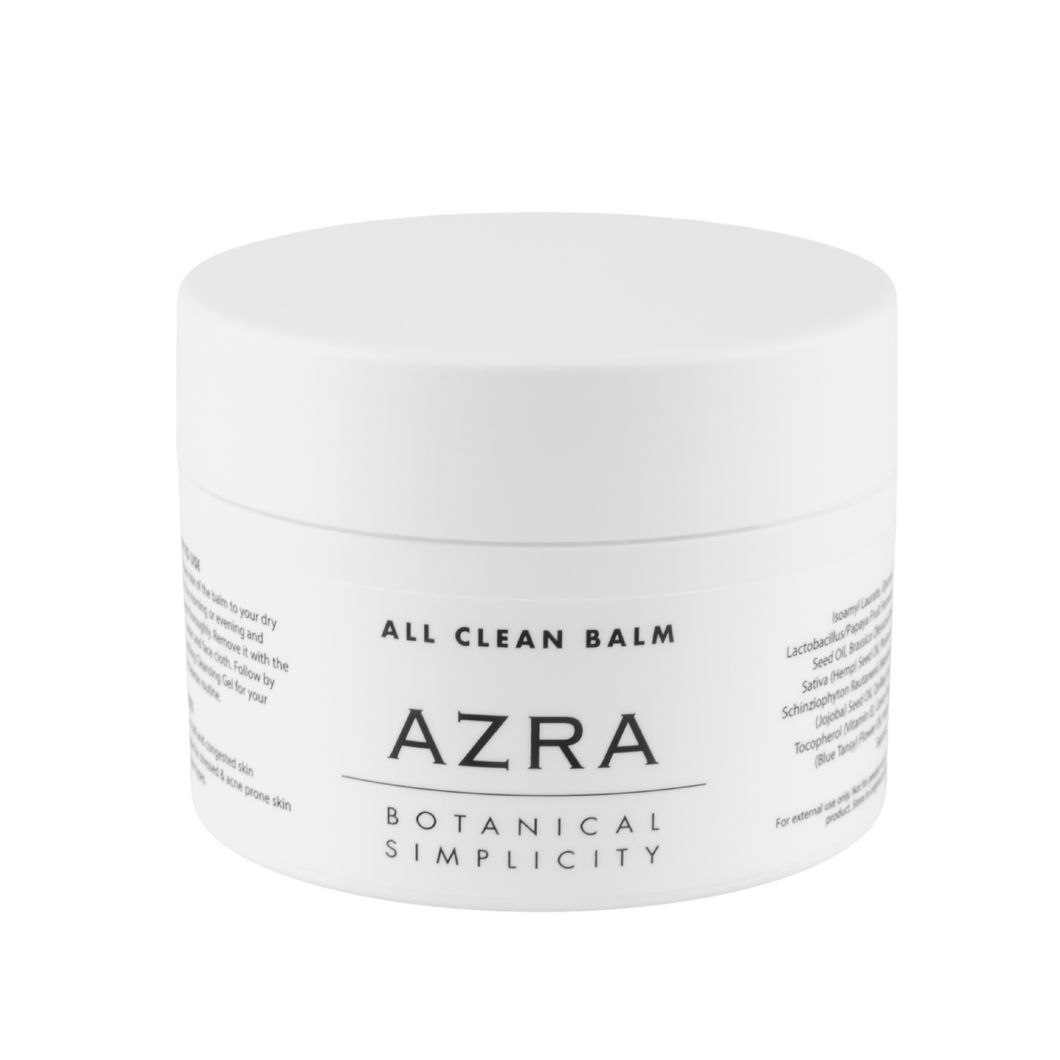 All Clean Balm 100 ml Azra Botanical Simplicity Balm to Milk Cleanser with Jojoba oil, Hempseed oil and Blue Tansy oil  safe for skin congestion and acne
